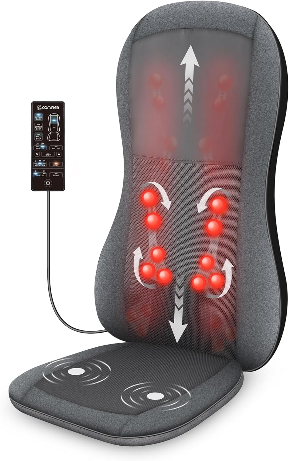 Comfier Shiatsu Back Massager with Heat 10 Massage Nodes Massage Chair Pad 2D/3D Seat Cushion Massagers
