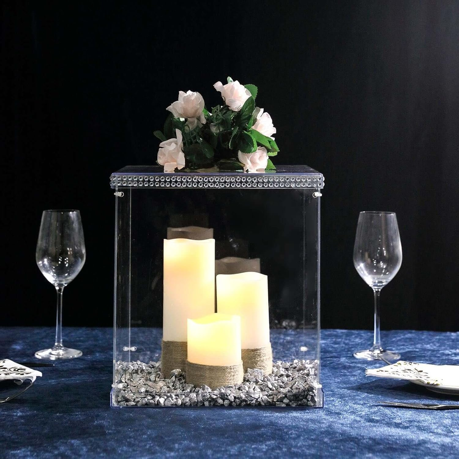 Efavormart 32" Acrylic & Lucite Wedding Decor Ideas Clear Display Box for Centerpieces with Interchangeable Lid and Base