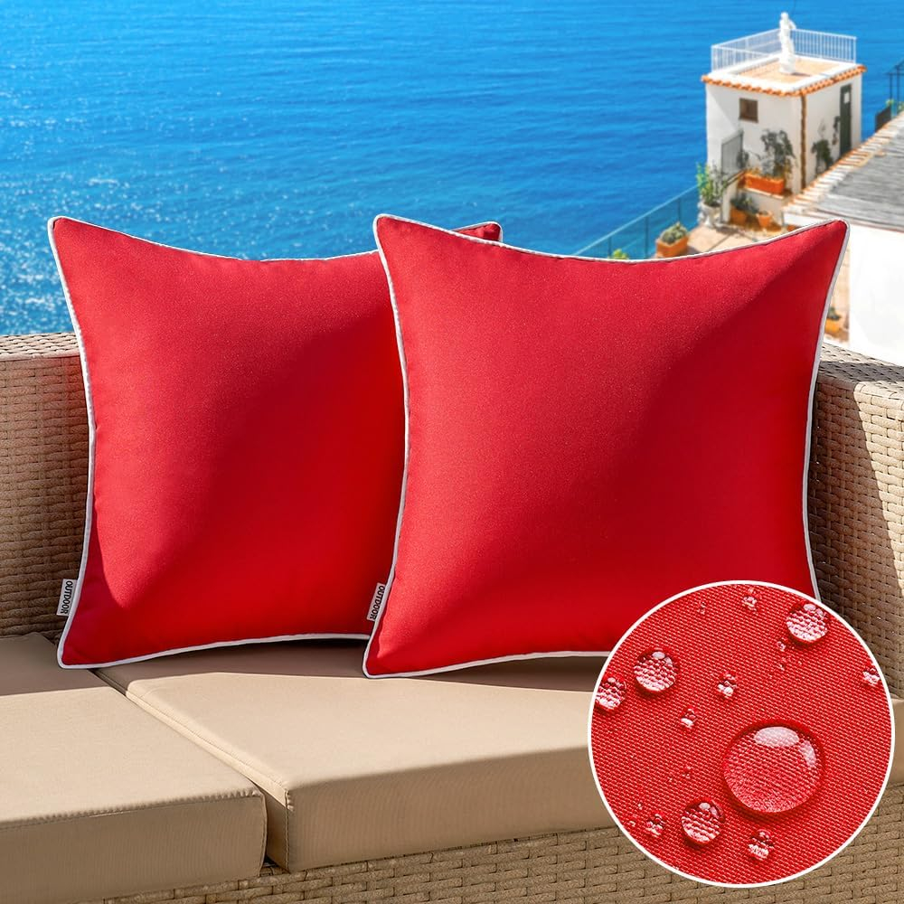 MIULEE Pack of 2 Decorative Outdoor Waterproof Pillow Covers Square Garden Cushion Sham Throw Pillowcase Shell for Spring Patio Tent Couch 18x18 Inch Red