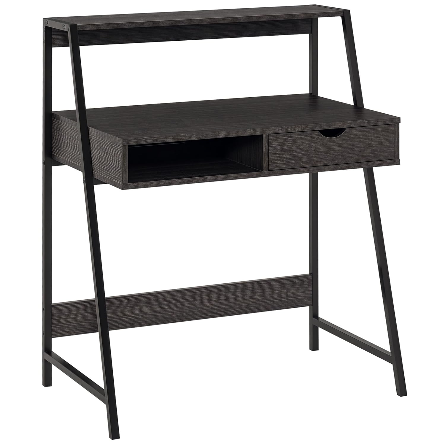 HomCom Home Office Desk, Computer Desk for Small Spaces, Writing Table with Drawer and Storage Shelves, Grey