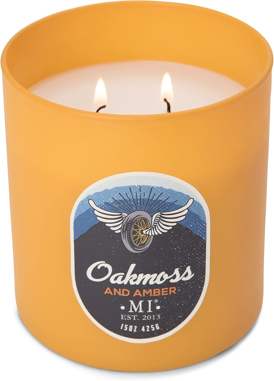 Manly Indulgence Oakmoss & Amber Scented Jar Candle for Men, 2 Cotton Wick, All American Collection, Golden Yellow, 15 oz - Up to 60 Hours Burn, Soy Blend Wax, USA Poured