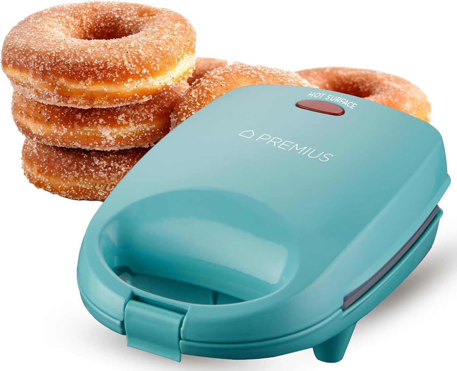 PREMIUS Ceramic Non-Stick Mini Snack Donut Maker, Turquoise, 2 Inch Mold, 4 Count