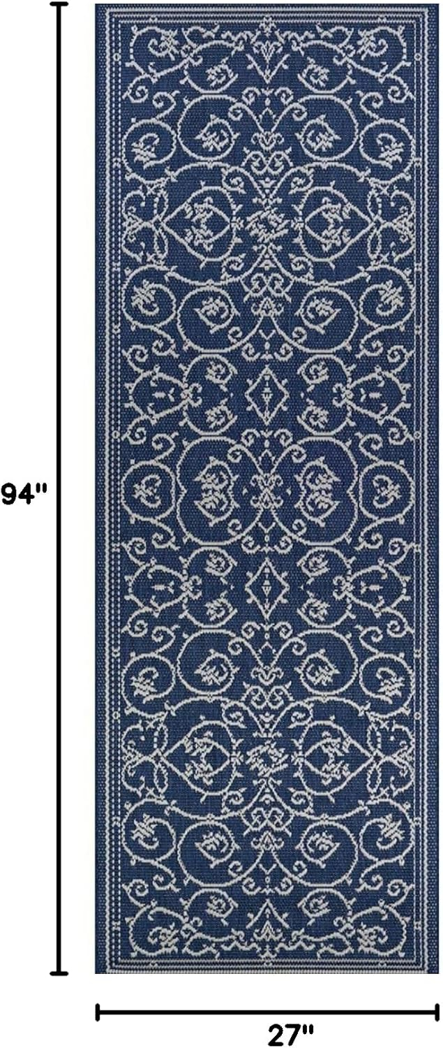 Couristan Recife Veranda Indoor / Outdoor Area Rug, Ivory- Indigo Blue, 2'3" x 7'10" Runner