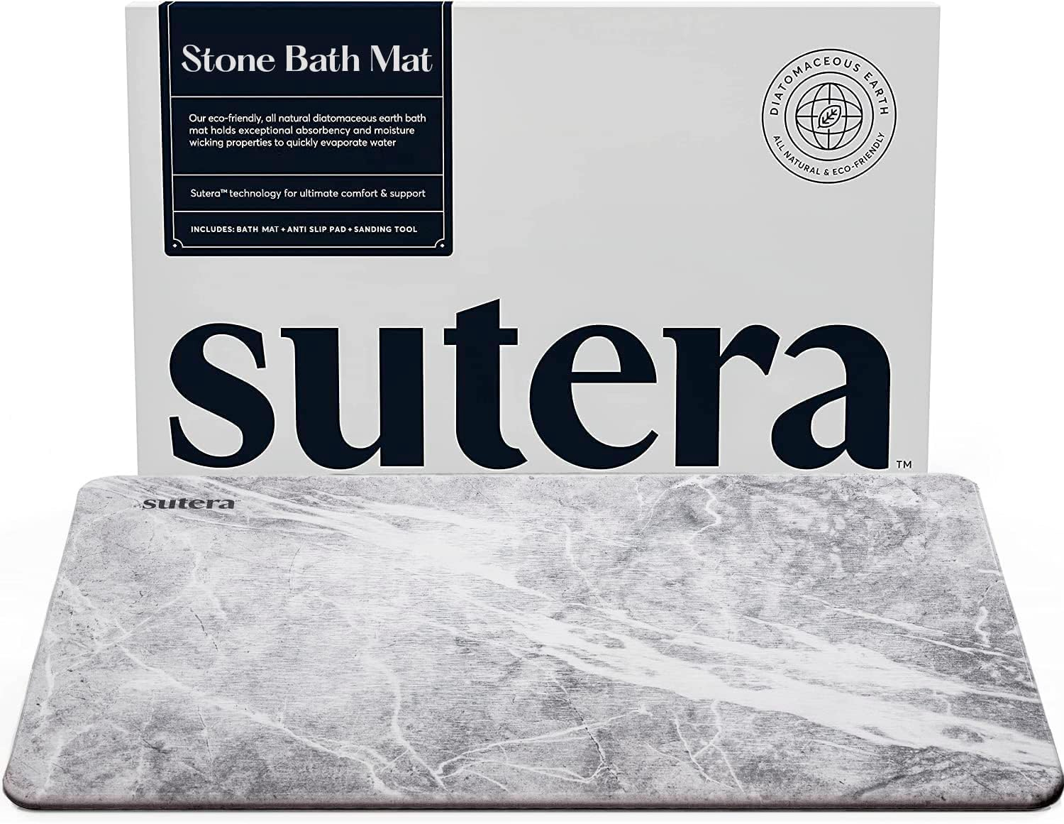 SUTERA - Stone Bath Mat, Diatomaceous Earth Shower Mat, Non-Slip Super Absorbent Quick Drying Bathroom Floor Mat, Natural, Easy to Clean (23.5 x 15 Gray, 2 Pack)