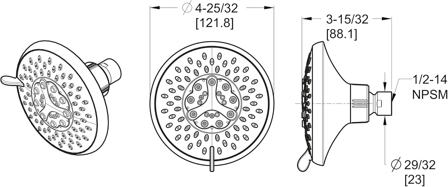 Brushed Nickel Round Multi-Function Wall Mounted Showerhead