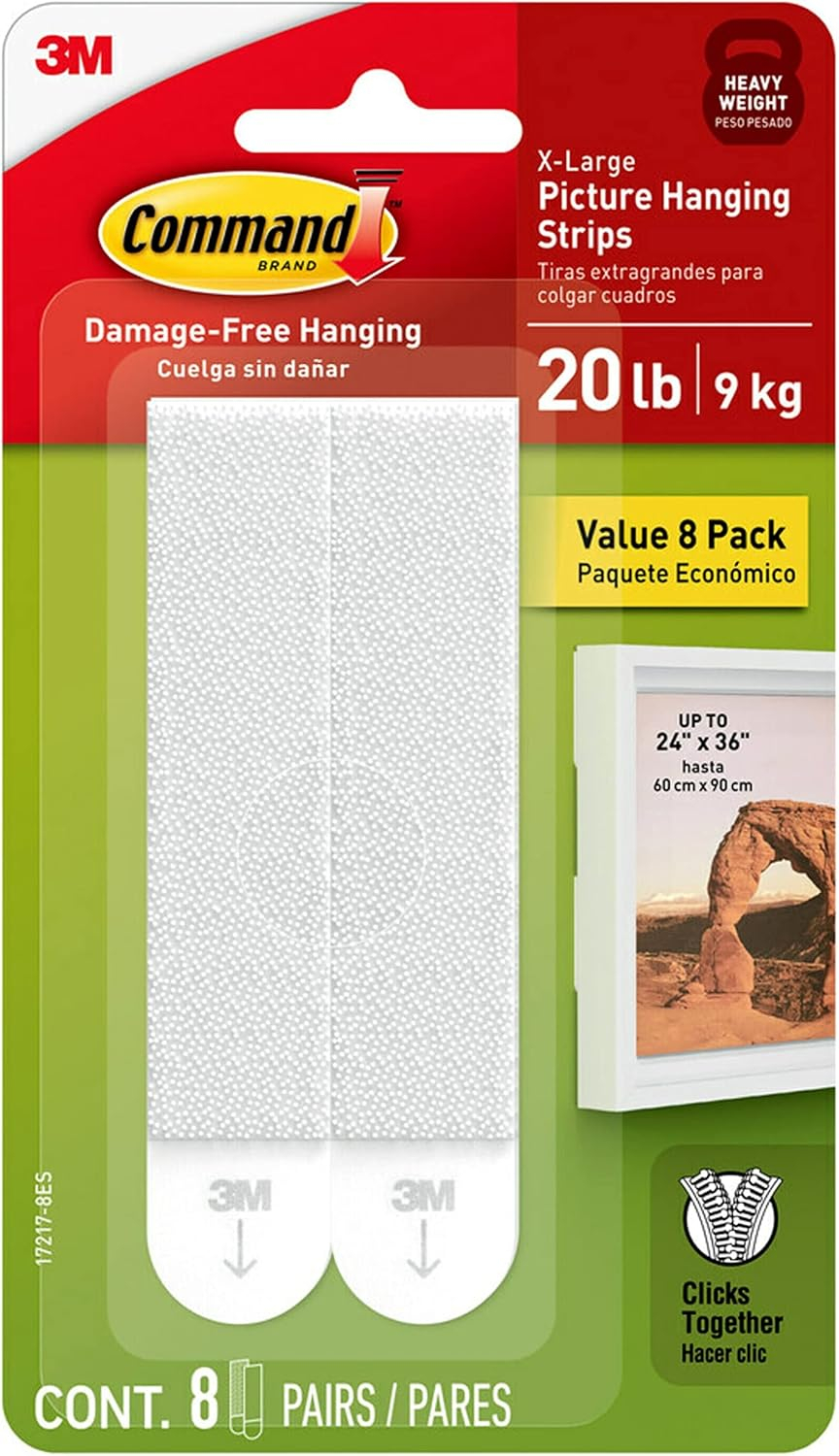 Command 20 Lb XL Heavyweight Picture Hangers, Damage-Free Hanging, 8 Pairs