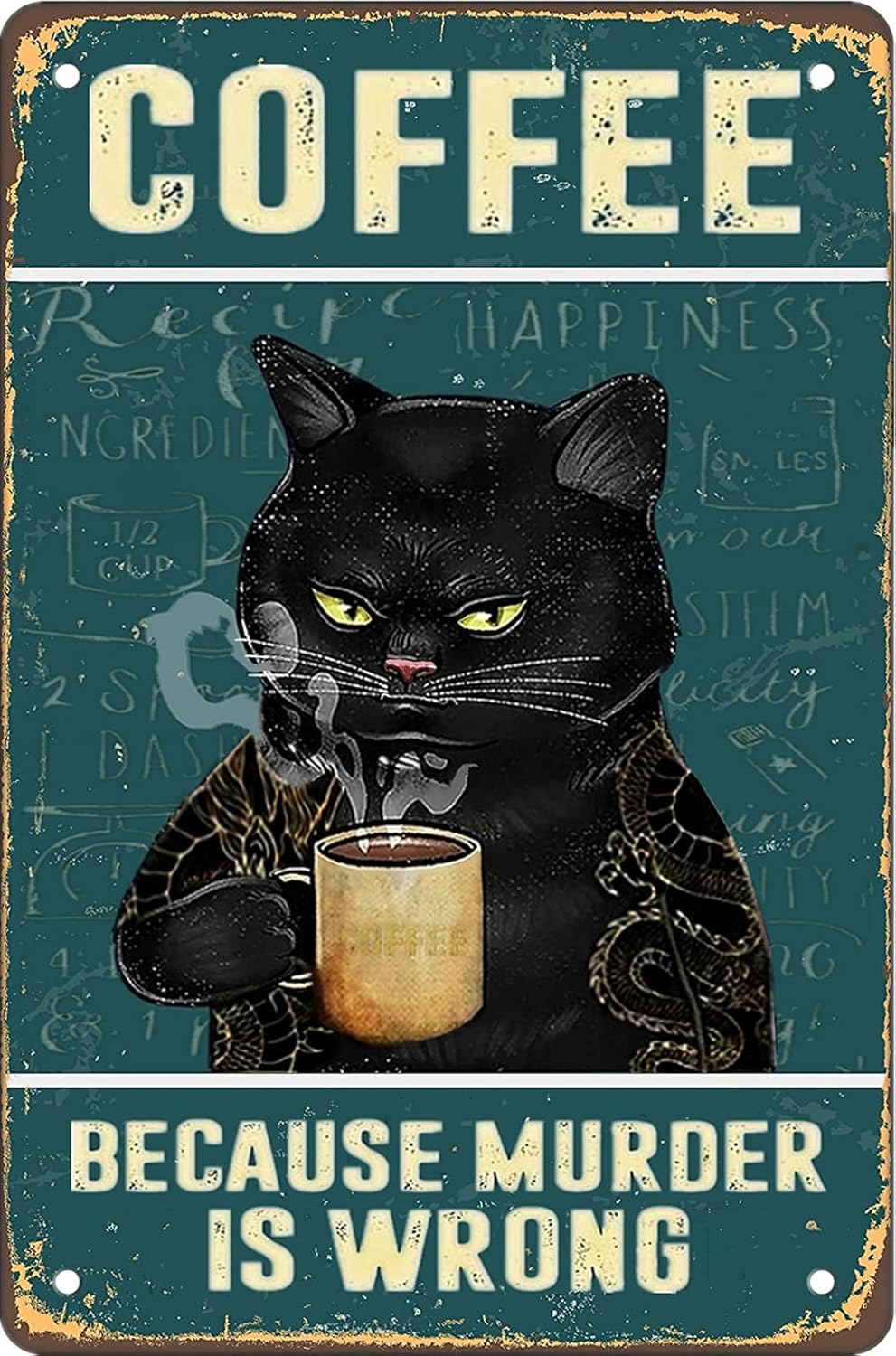 Vintage Metal Tin Sign Funny Sarcastic Party Wall Art Decor Signs Cat Metal Sign - Retro Coffee Theme, Funny Cat Lover Gifts, Suitable for Home & Office Decor, 8x12 Inch