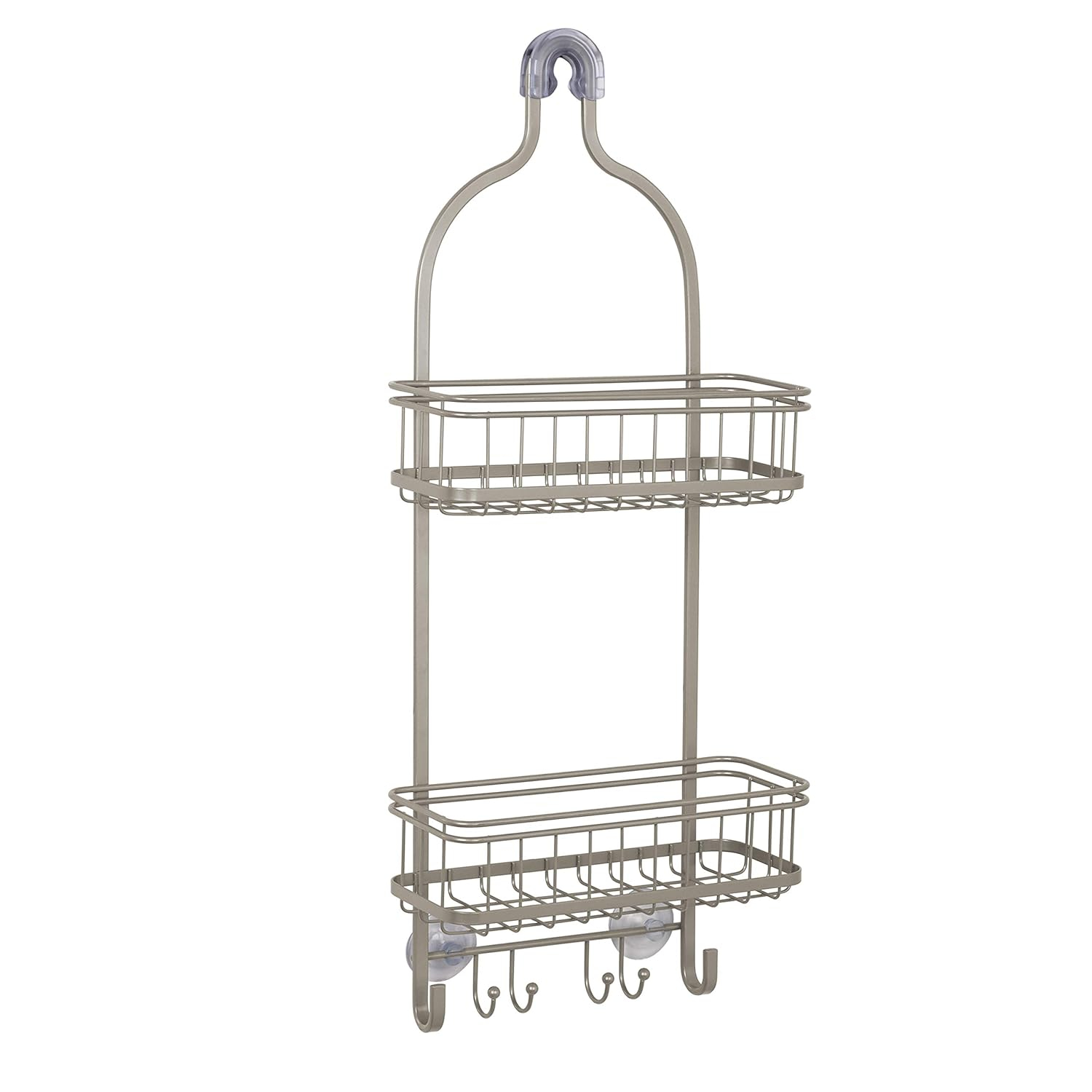Zenna Home Shower Caddy Hanging Bathroom Organizer, Steel Shower Rack with 2 Shelves, Rust-Resistant Over Shower Head Caddy Storage System, Satin Nickel