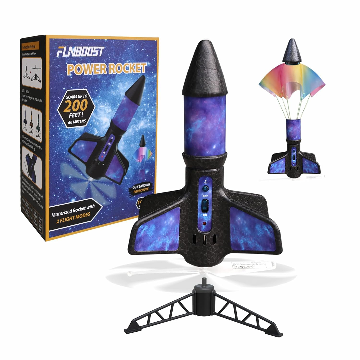 JEEXI Original Rocket Launcher for Kids - Outdoor Toys Electric Flying Motorized Rocket with Parachute Safely Land, STEM Spaceship Launch up to 200 ft Birthday Gifts for Boys