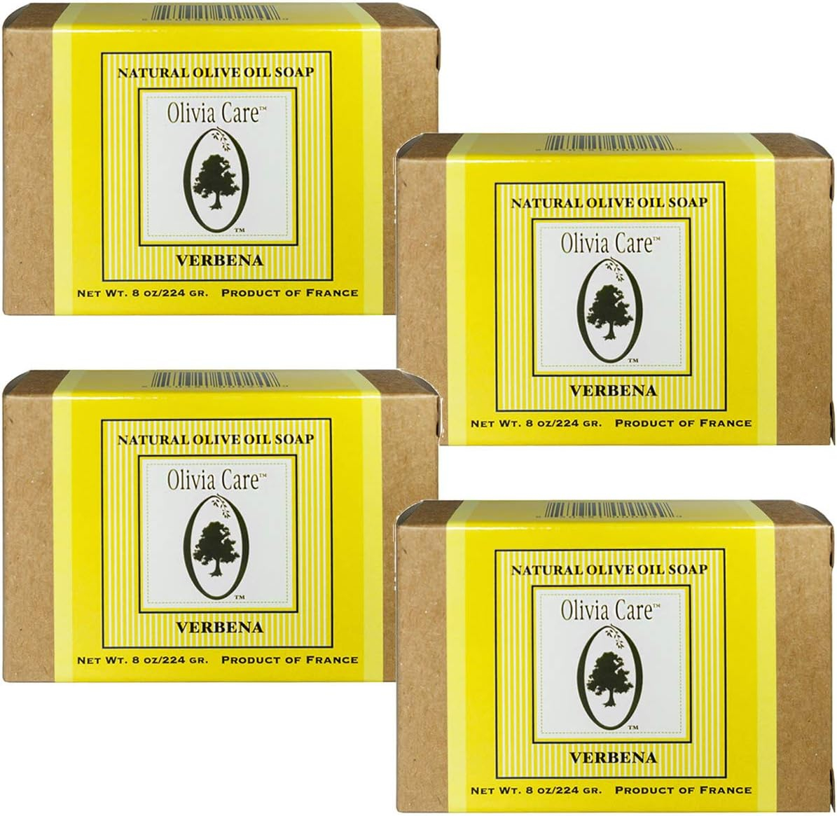 Olivia Care Premium Verbena Bath & Body Bar Soap | Organic, Vegan & Natural | Olive Oil | Repairs, Hydrates, Moisturizes & Deep Cleans | Good For Sensitive Dry Skin | Made in USA | 8 OZ - (4 PACK)