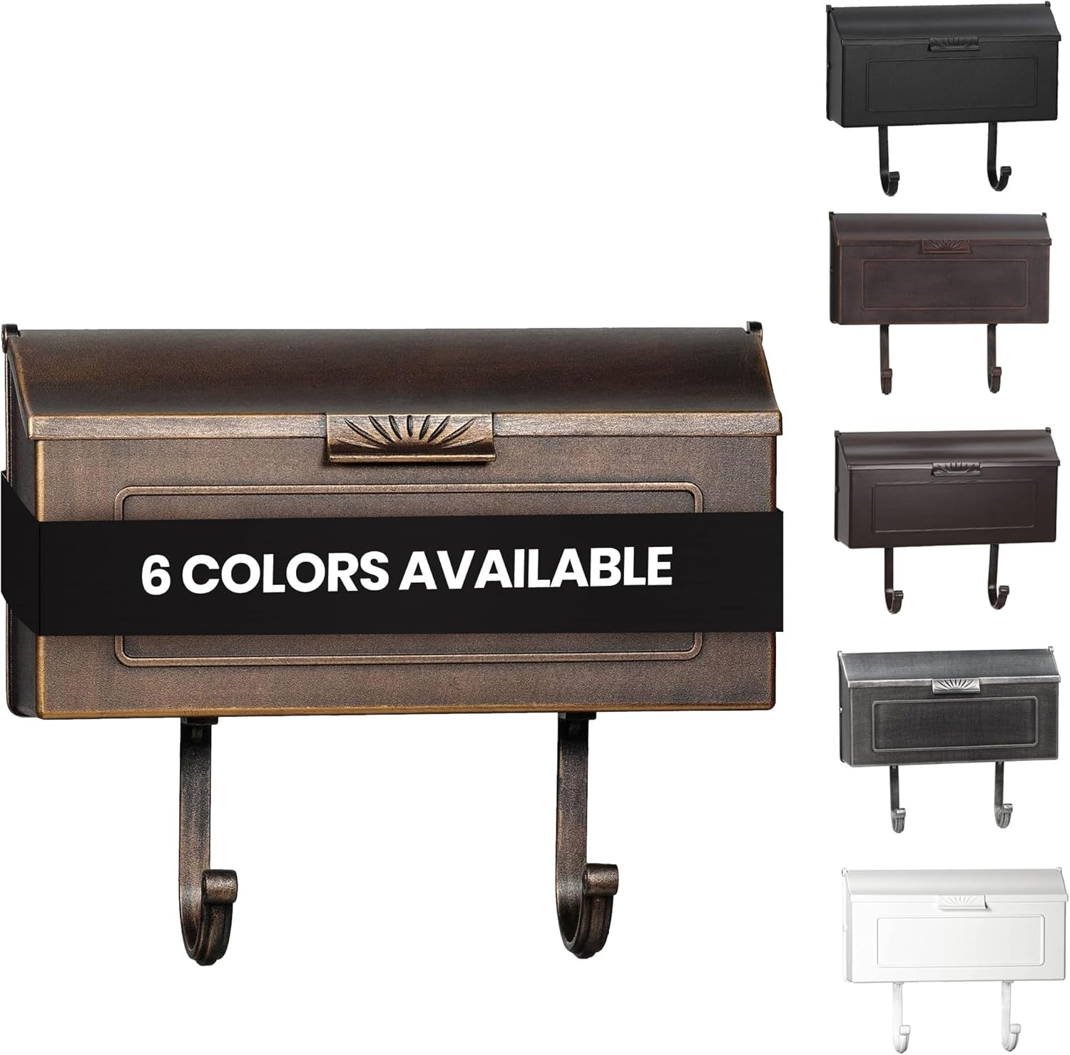 Cast Aluminum Metal Mailbox with Newspaper Hooks, Easy to Install Wall Mount, Heavy Duty, Rustproof Powder Coated Paint, Horizontal Mail Box for Outside House Porch - 16” x 4.25” x 8.25” (Black)