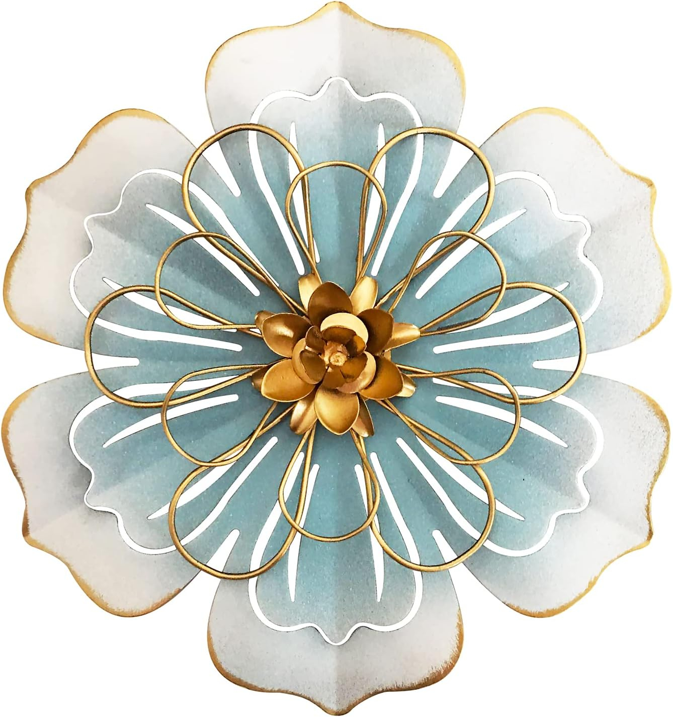 Reflinto Metal Flower Wall Decor, Modern Iron Floral Wall Art Sculpture Farmhouse Hanging Decoration for Home Living Room, Bathroom, Kitchen, indoor, Patio Porch - Blue, 9.5"…