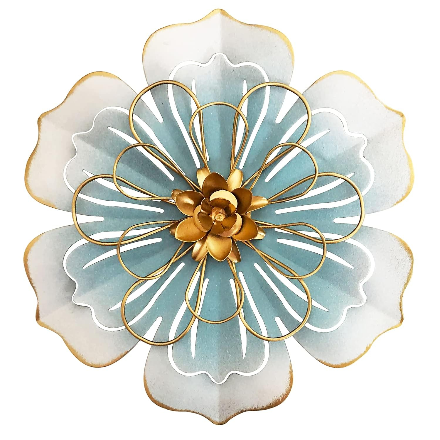 Reflinto Metal Flower Wall Decor, Modern Iron Floral Wall Art Sculpture Farmhouse Hanging Decoration for Home Living Room, Bathroom, Kitchen, indoor, Patio Porch - Blue, 9.5"…