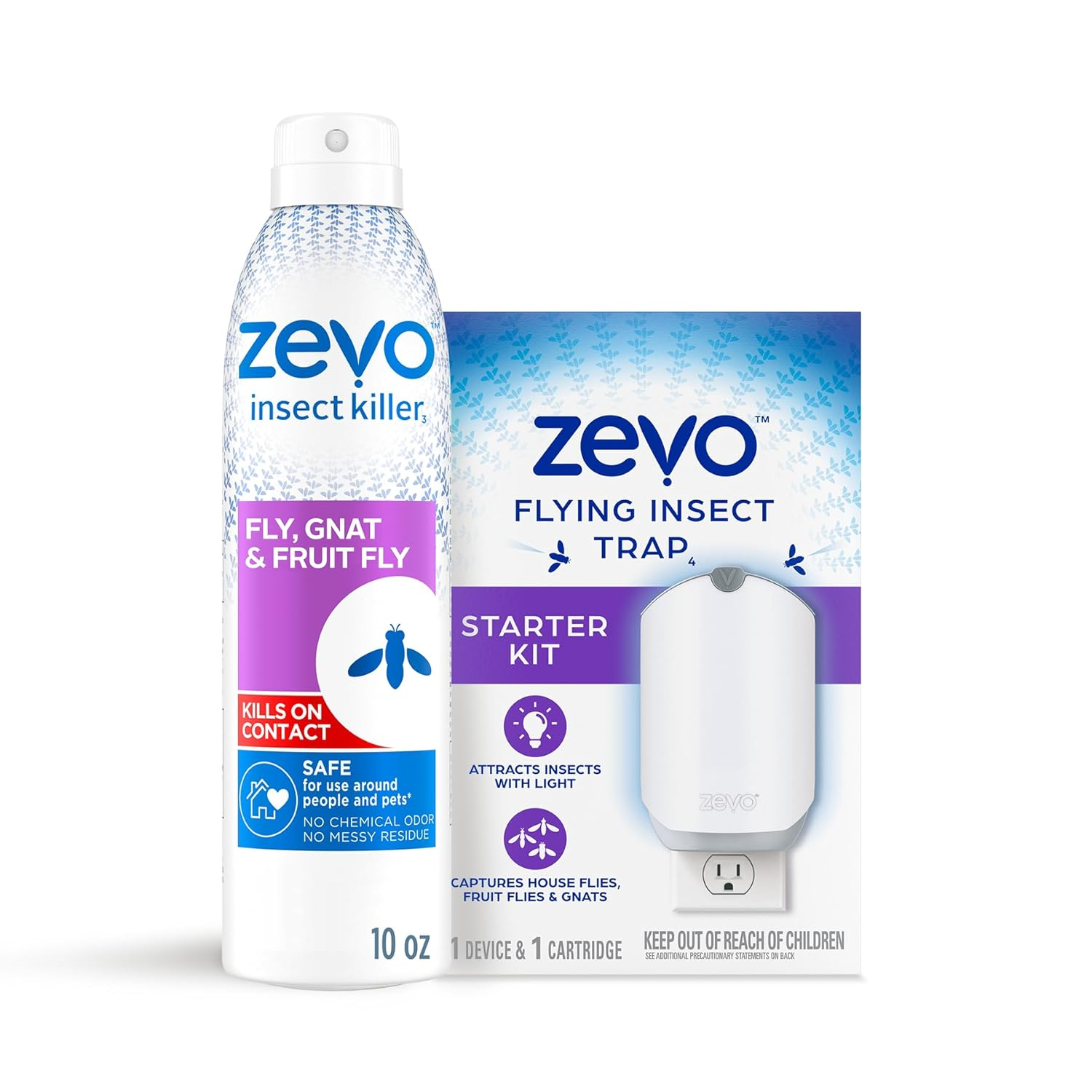 Zevo Flying Insect Trap, Fly Trap Captures Houseflies, Fruit Flies, and Gnats 1 Plug-in Base + 1 Cartridge