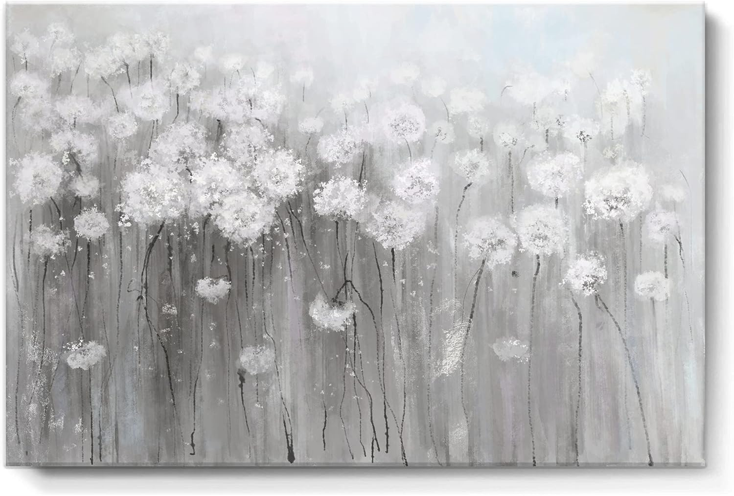 lamplig Wall Art Grey and White Flowers Modern Farmhouse Paintings Botanical Blossom Dandelion Pictures Artwork Floral Canvas Prints Living Room Bedroom Bathroom Home Decoration 16 x 24 Inch