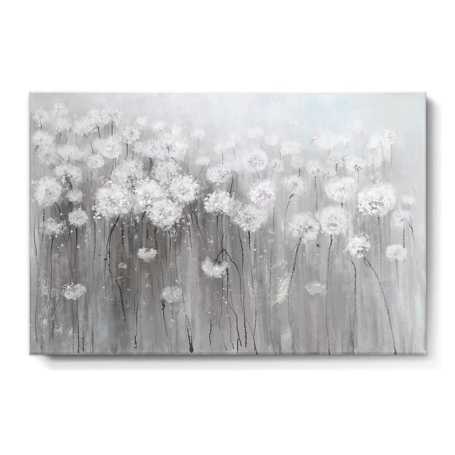 lamplig Wall Art Grey and White Flowers Modern Farmhouse Paintings Botanical Blossom Dandelion Pictures Artwork Floral Canvas Prints Living Room Bedroom Bathroom Home Decoration 16 x 24 Inch
