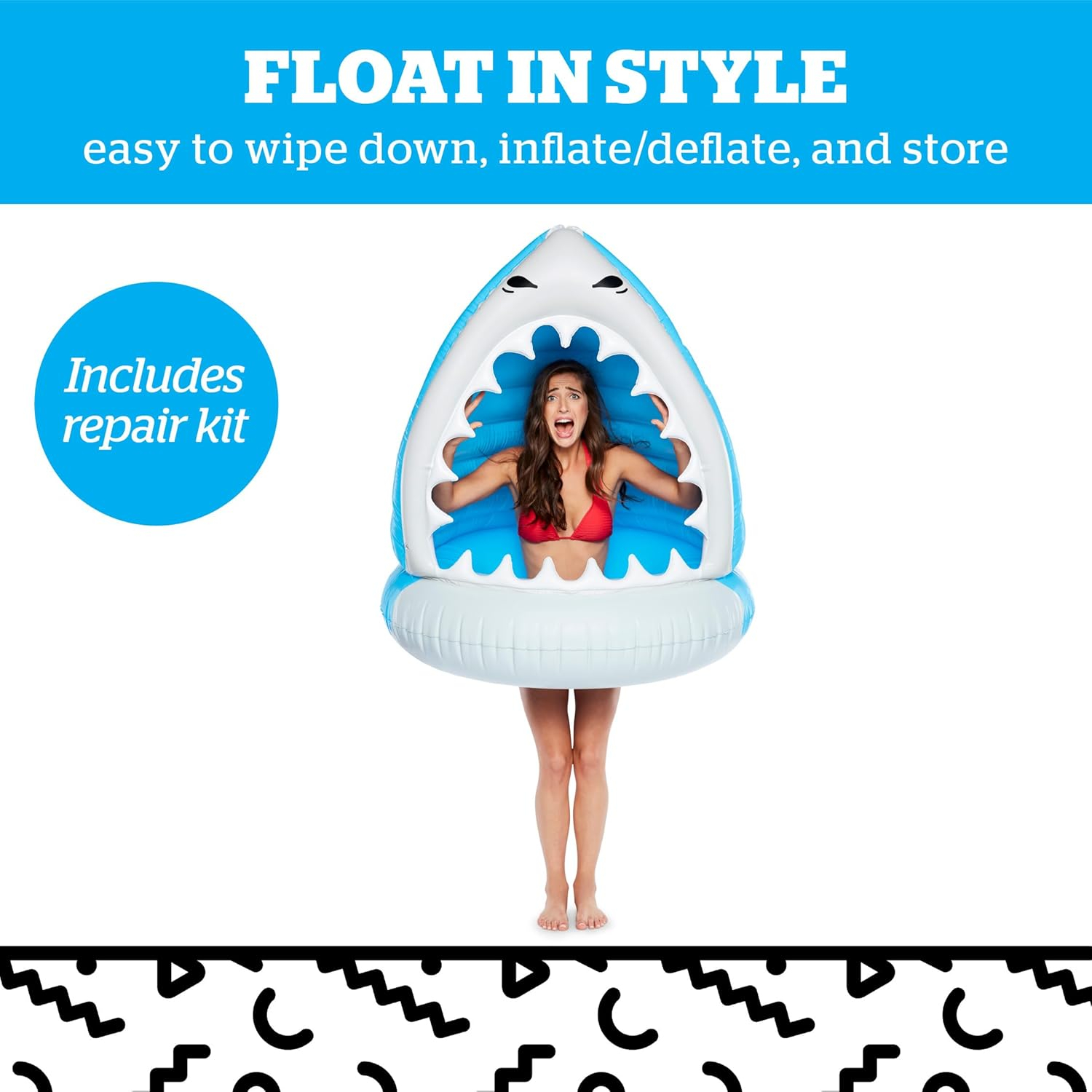 Giant Blue and White Shark Inflatable Pool Float