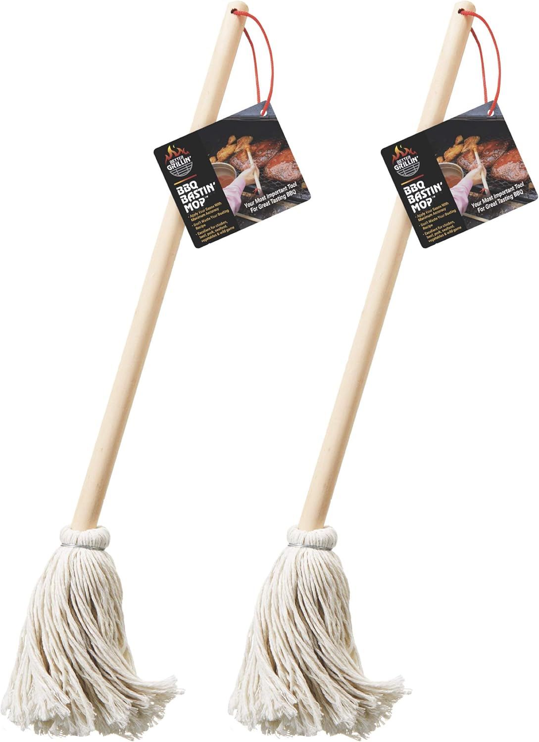 Better Grillin BBQ Basting Mop Brush, Applies Marinades & Sauces, Washable, 16" Handle, 2 Pack