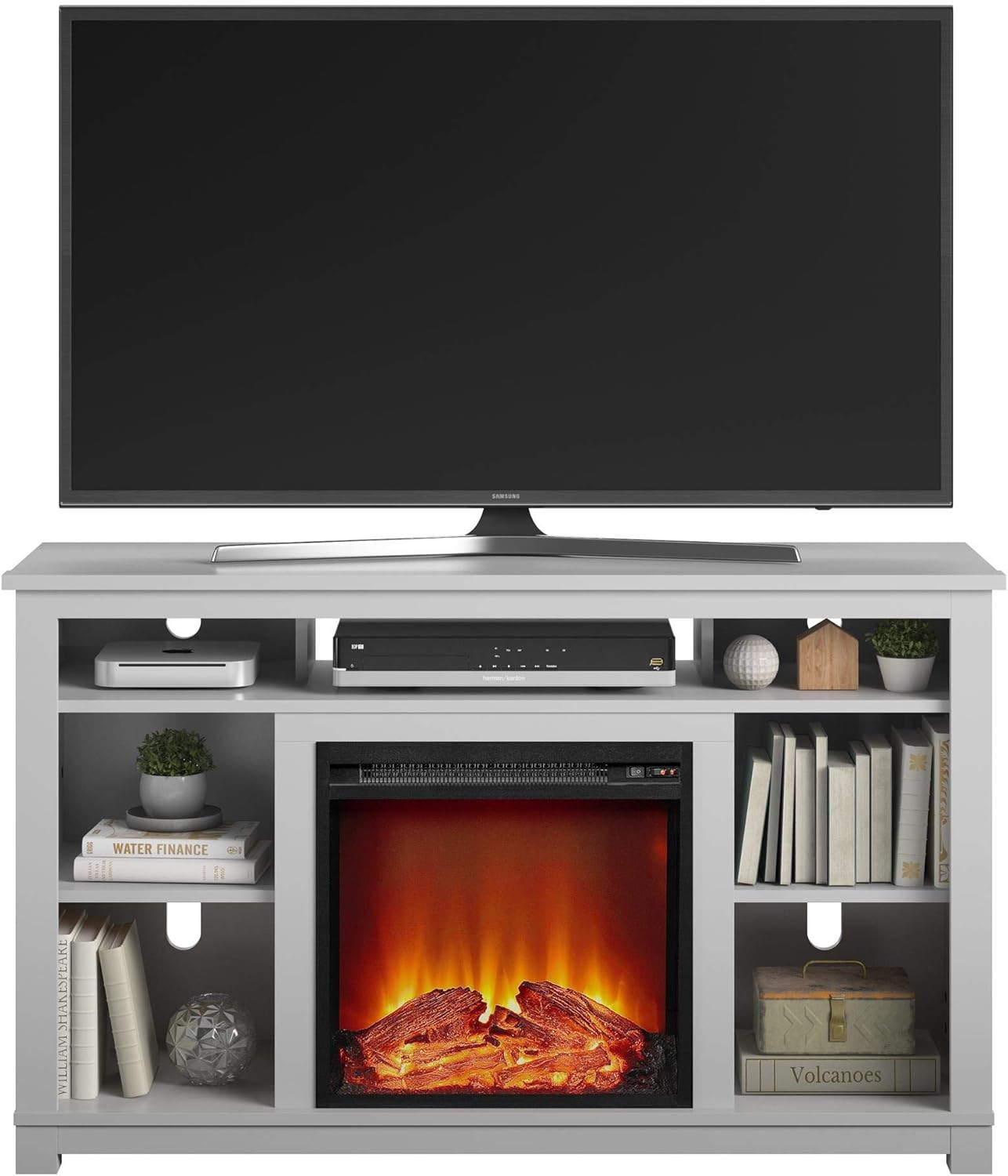 Dove Gray 55" Laminated MDF Fireplace TV Stand with LED Flame