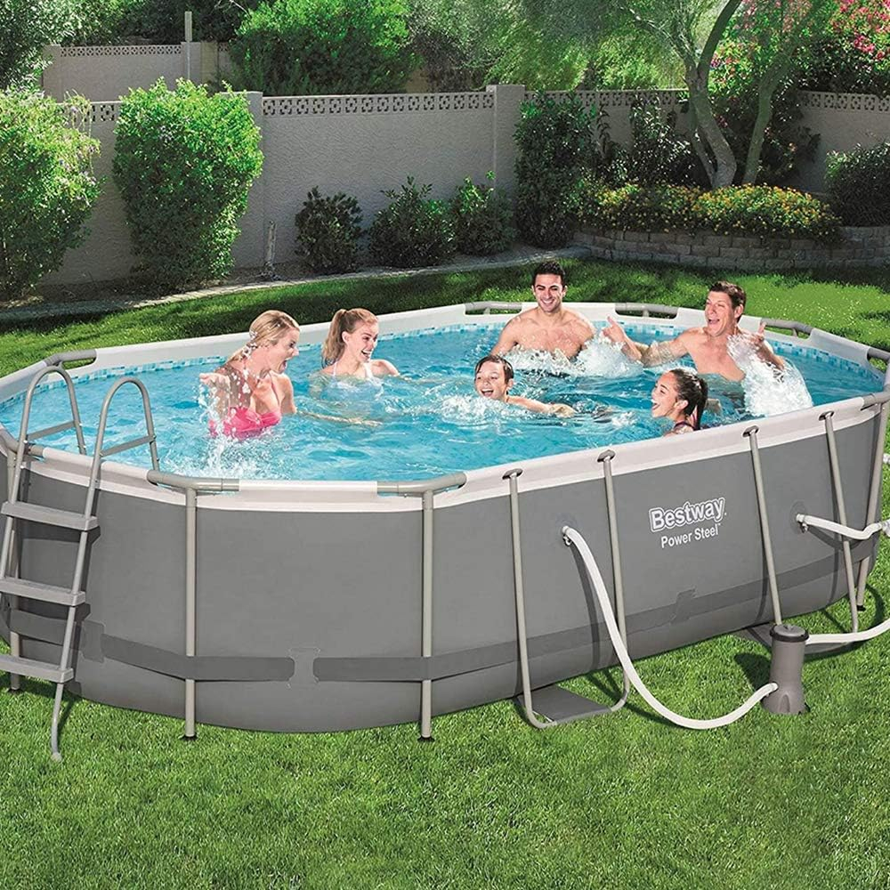 Bestway Power Steel 14' x 8'2" x 39.5" Oval Above Ground Pool Set | Includes 530gal Filter Pump, Ladder, ChemConnect Dispener