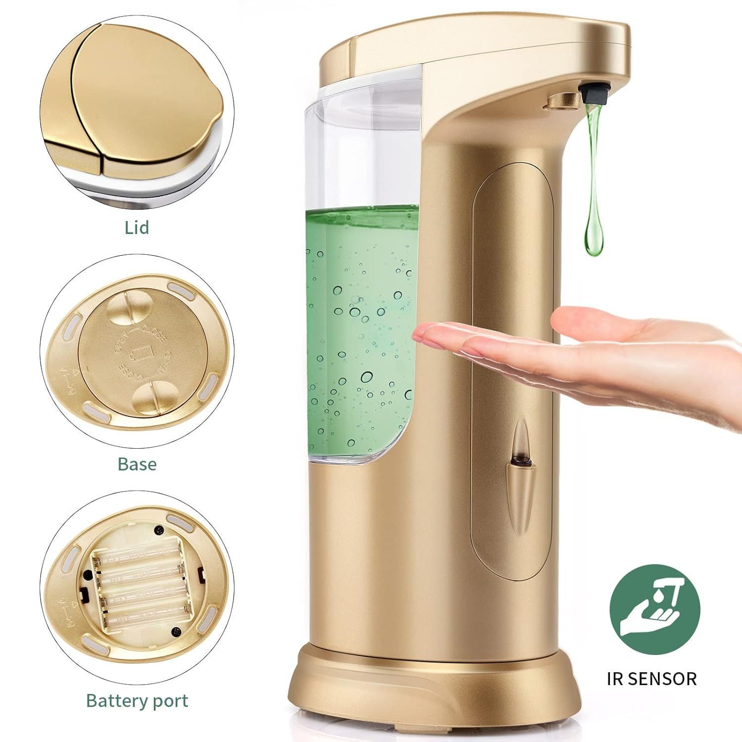 Automatic Soap Dispenser Touchless Sensor - Electric Liquid Soap Dispenser Hand Free with Adjustable Volume Switches for Kitchen Bathroom Countertop Shower Hotel C45