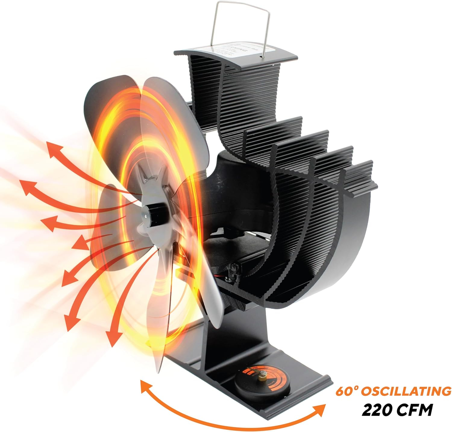 Black Matte Heat-Powered Oscillating Wood Stove Fan