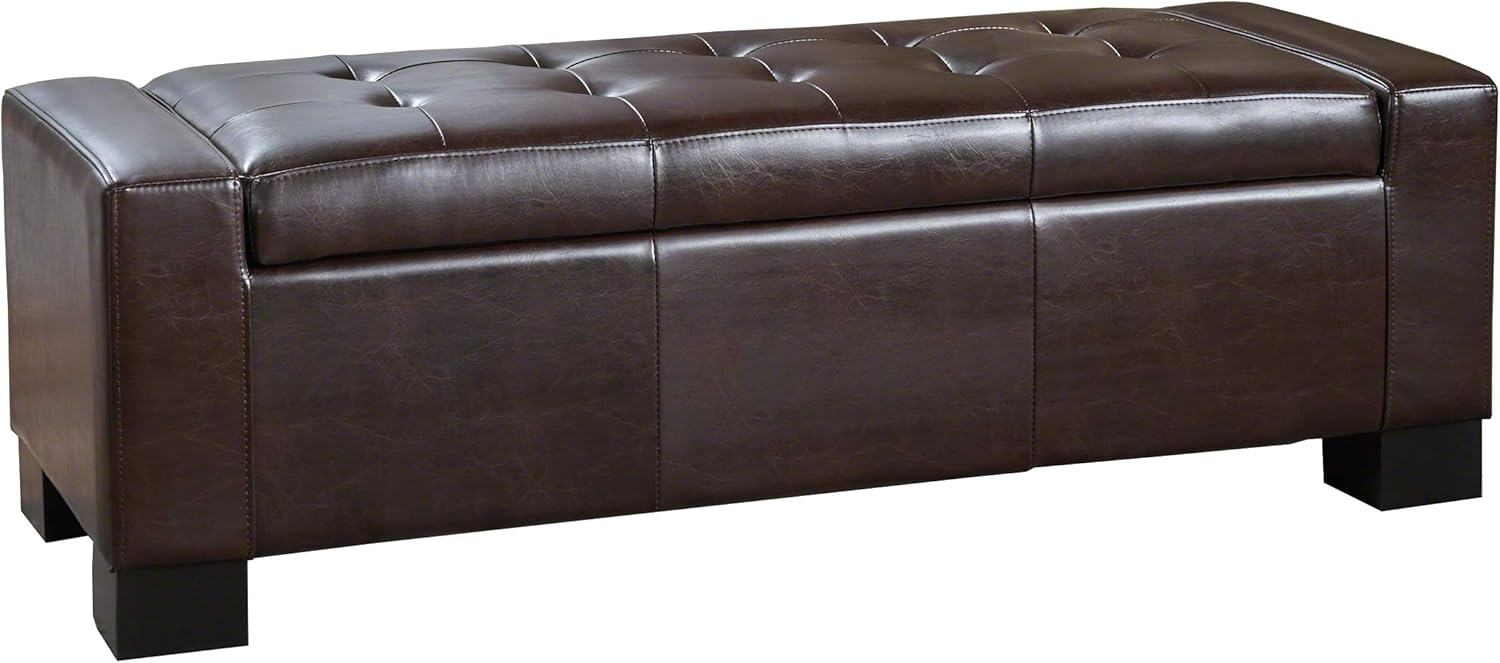 Christopher Knight Home Guernsey Bonded Leather Storage Ottoman Bench, Chocolate Brown 51 by 20 by 17