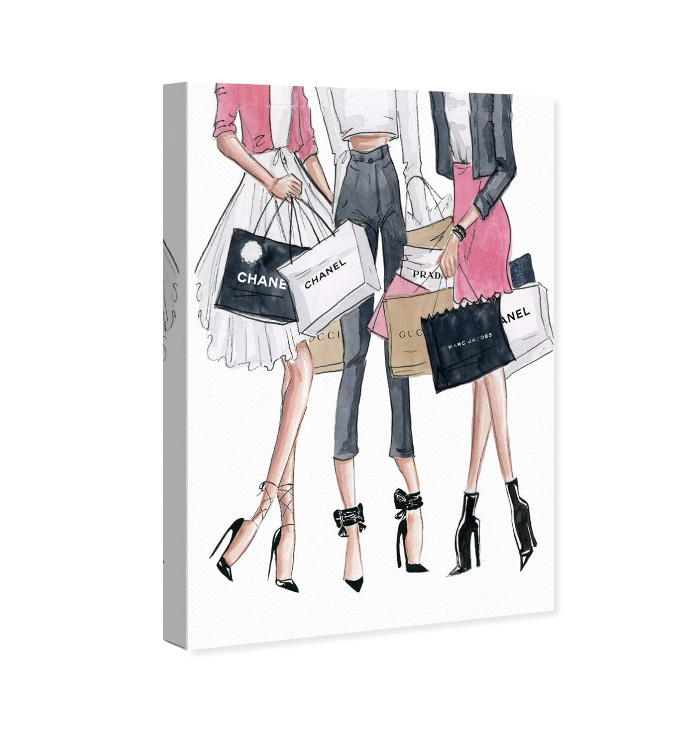 Wynwood Studio Fashion and Glam Wall Art Canvas Prints 'Shopping Date' Lifestyle Home Décor, 16" x 24", White, Pink