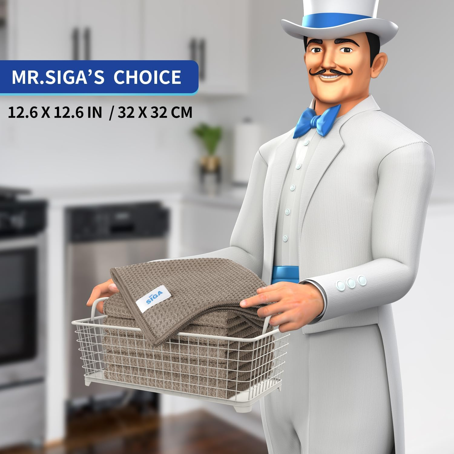 MR.Siga Waffle Pattern Cleaning Cloths, Reusable Absorbent Microfiber Cleaning Towels, Ultra Soft Microfiber Kitchen Cleaning Rags, 6 Pack, Sandy Brown, 12.6 x 12.6 inch