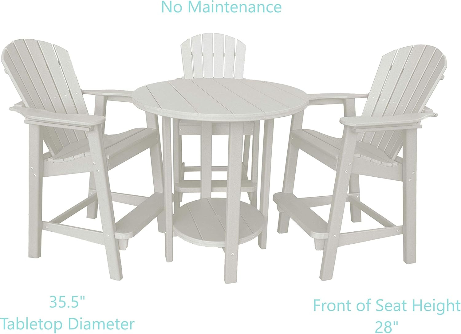 Phat Tommy Outdoor High Top Table and Chairs - Tall Patio Bar Set with 3 Chairs & Round Pub Table - Recycled Poly HDPE Furniture - Waterproof, Fade-Resistant - Made in USA - Multiple Colors