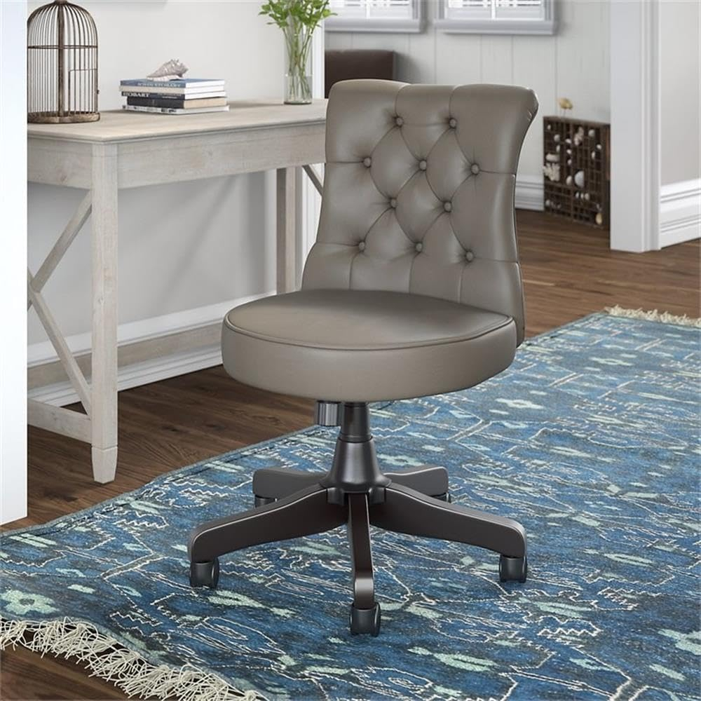 Bush Furniture Key West Mid Back Tufted Office Chair in Washed Gray Leather