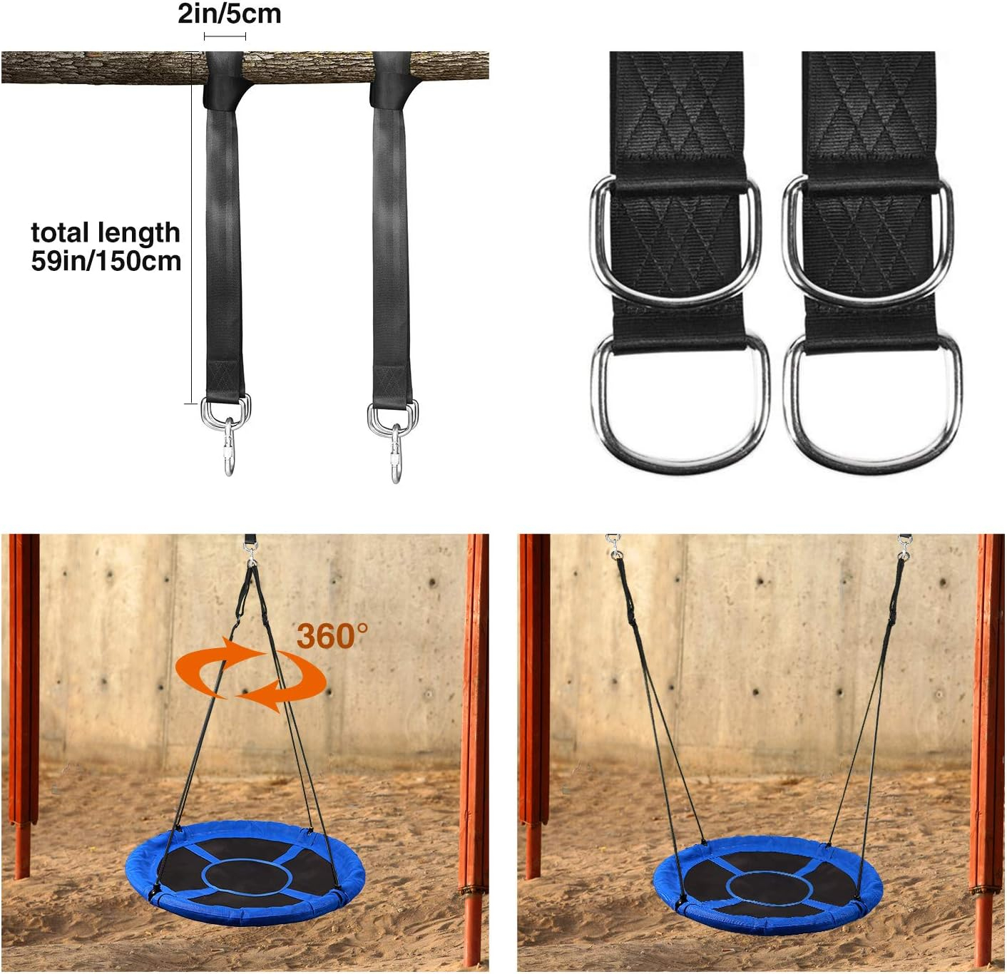 Blue 43" Heavy Duty Outdoor Saucer Swing with Adjustable Ropes
