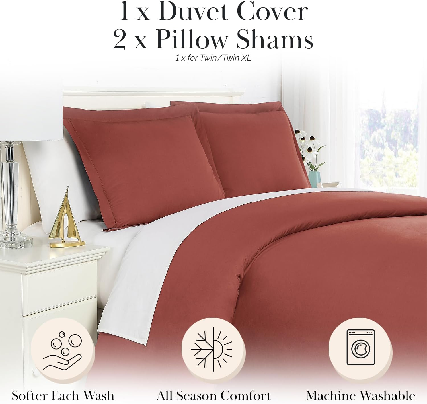 Southshore Fine Living, Inc. Oversized Queen Duvet Cover Set – Easy-Care Queen/Full Size Duvet Cover with 2 Pillow Shams, Lightweight, Queen Size Comforter Cover, Fade and Stain Resistant, Marsala