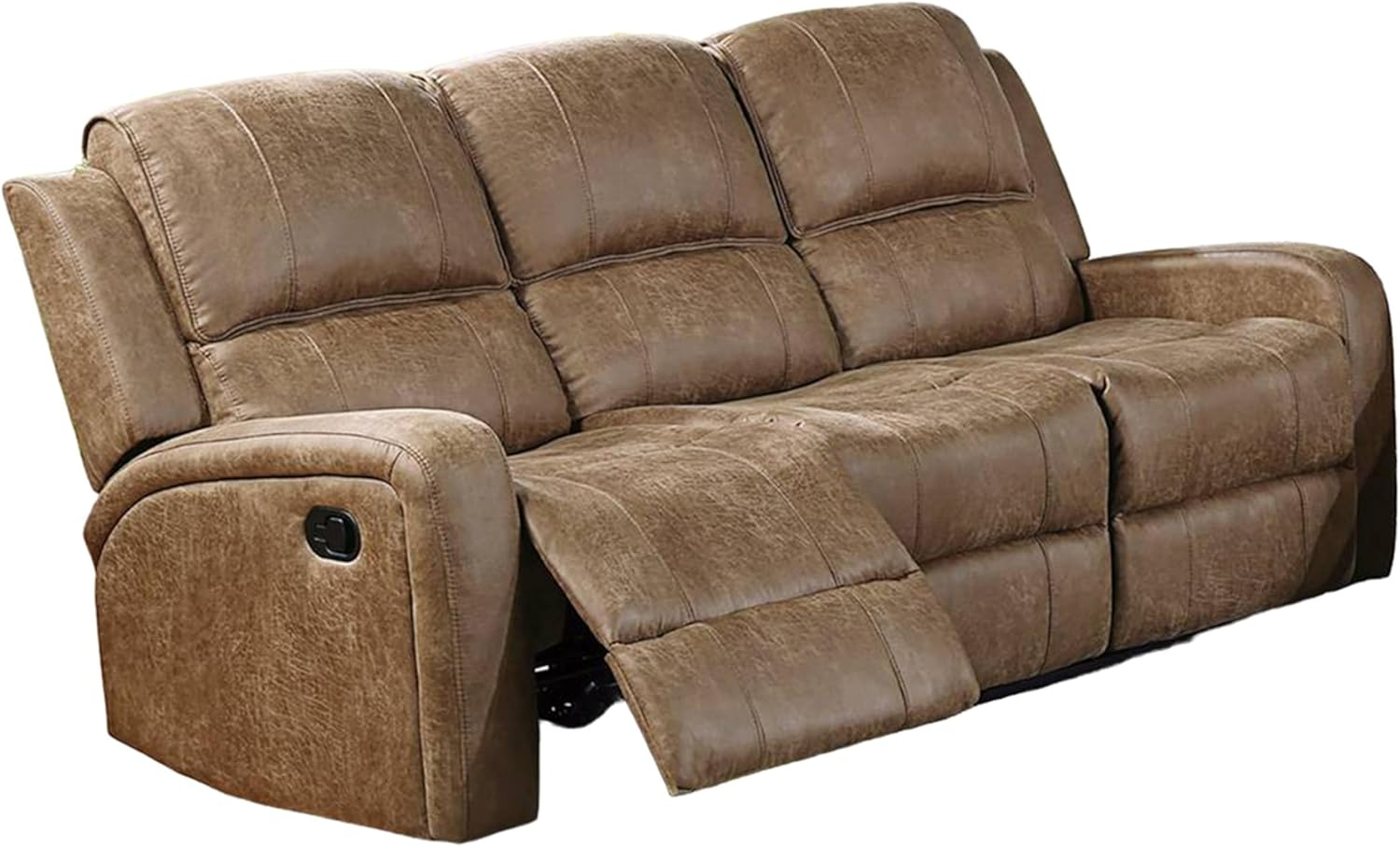 Chestnut Brown Tufted Faux Leather Reclining Sofa, 78 inch