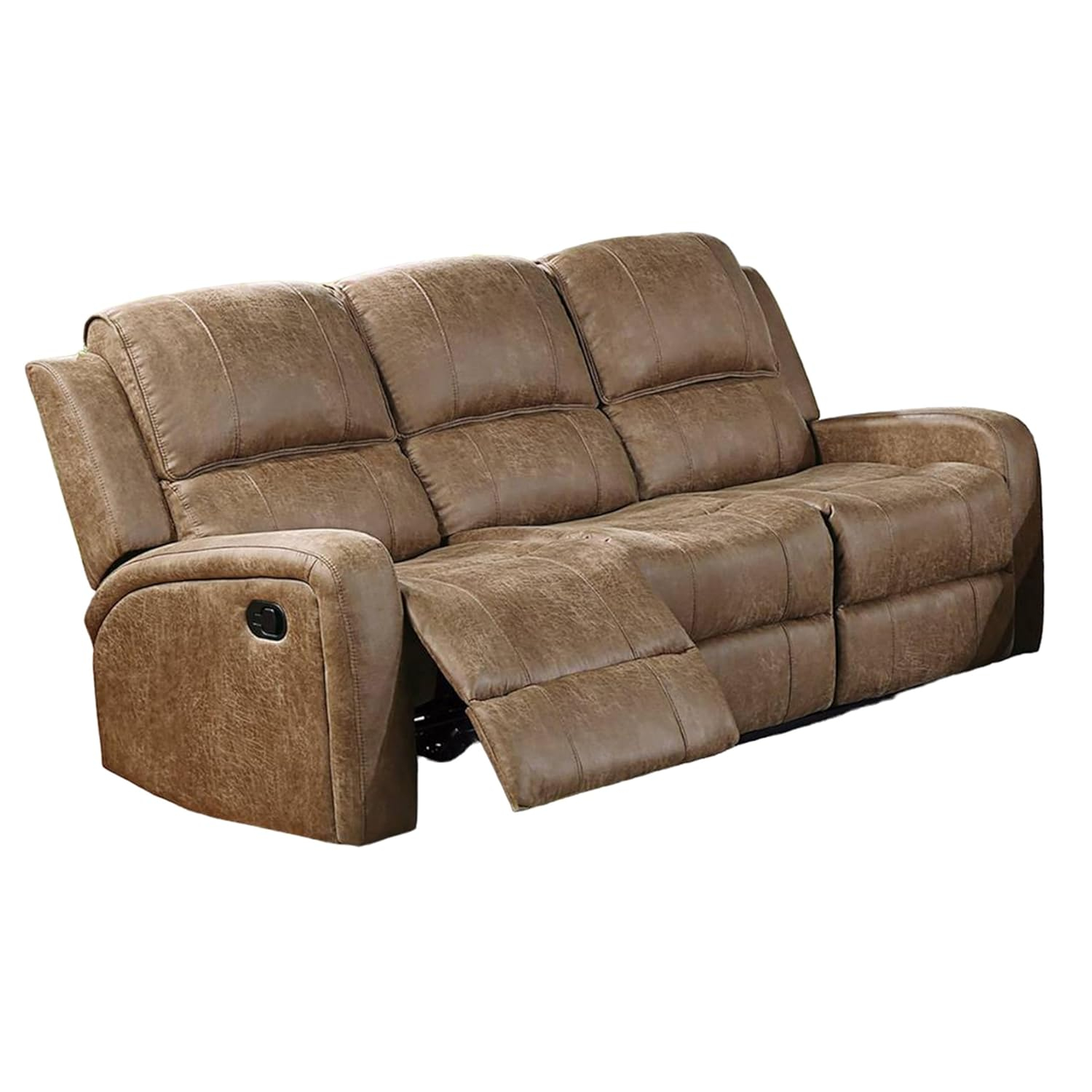 Chestnut Brown Tufted Faux Leather Reclining Sofa, 78 inch