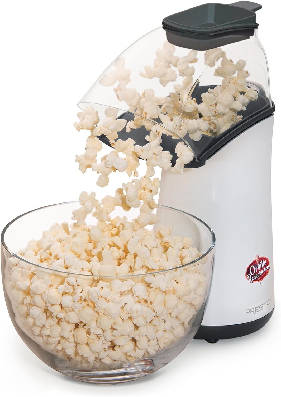 White and Black Hot Air Popcorn Maker with Measuring Cup