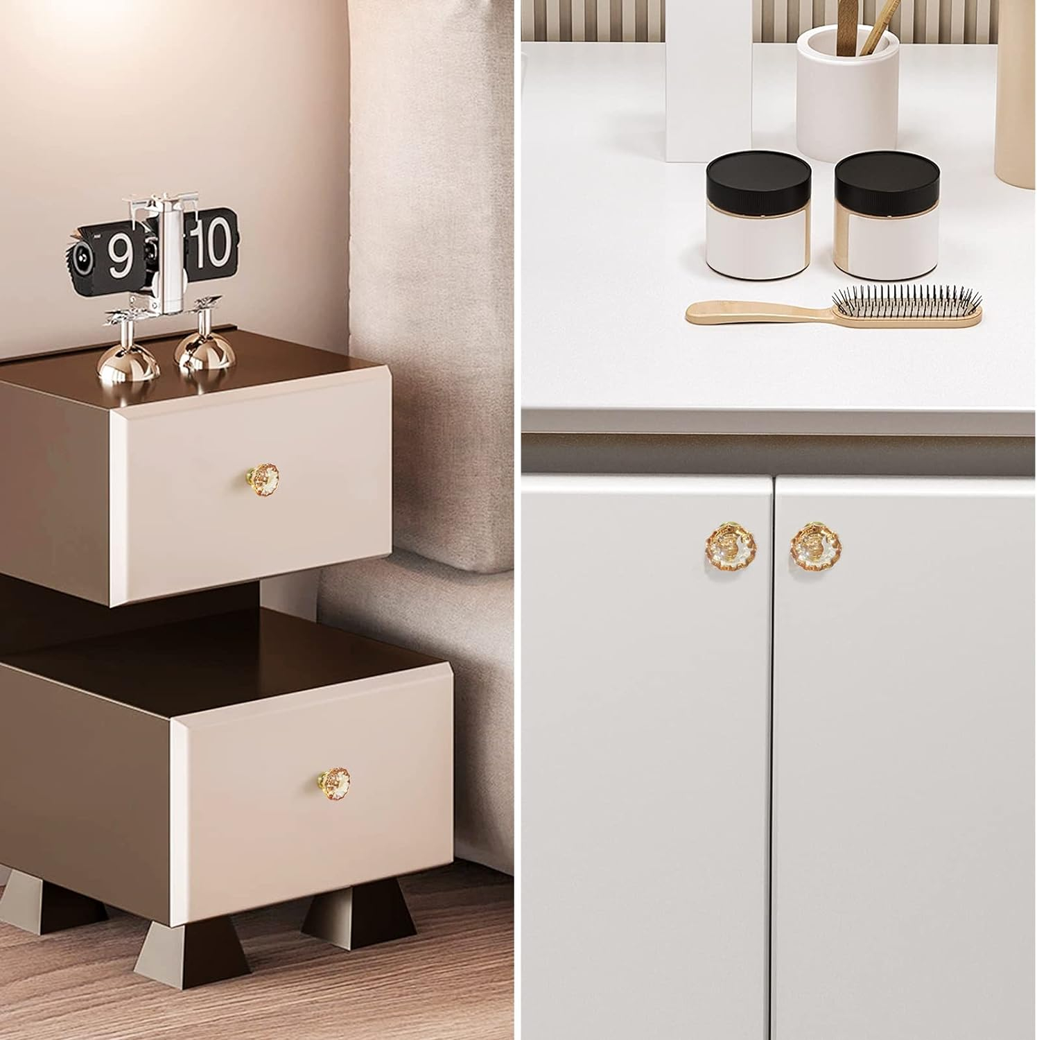 Champagne Crystal Cabinet Knobs and Pulls 8 Pack,Glass Knobs for Dresser Drawers with Satin Brass/Brushed Gold Base