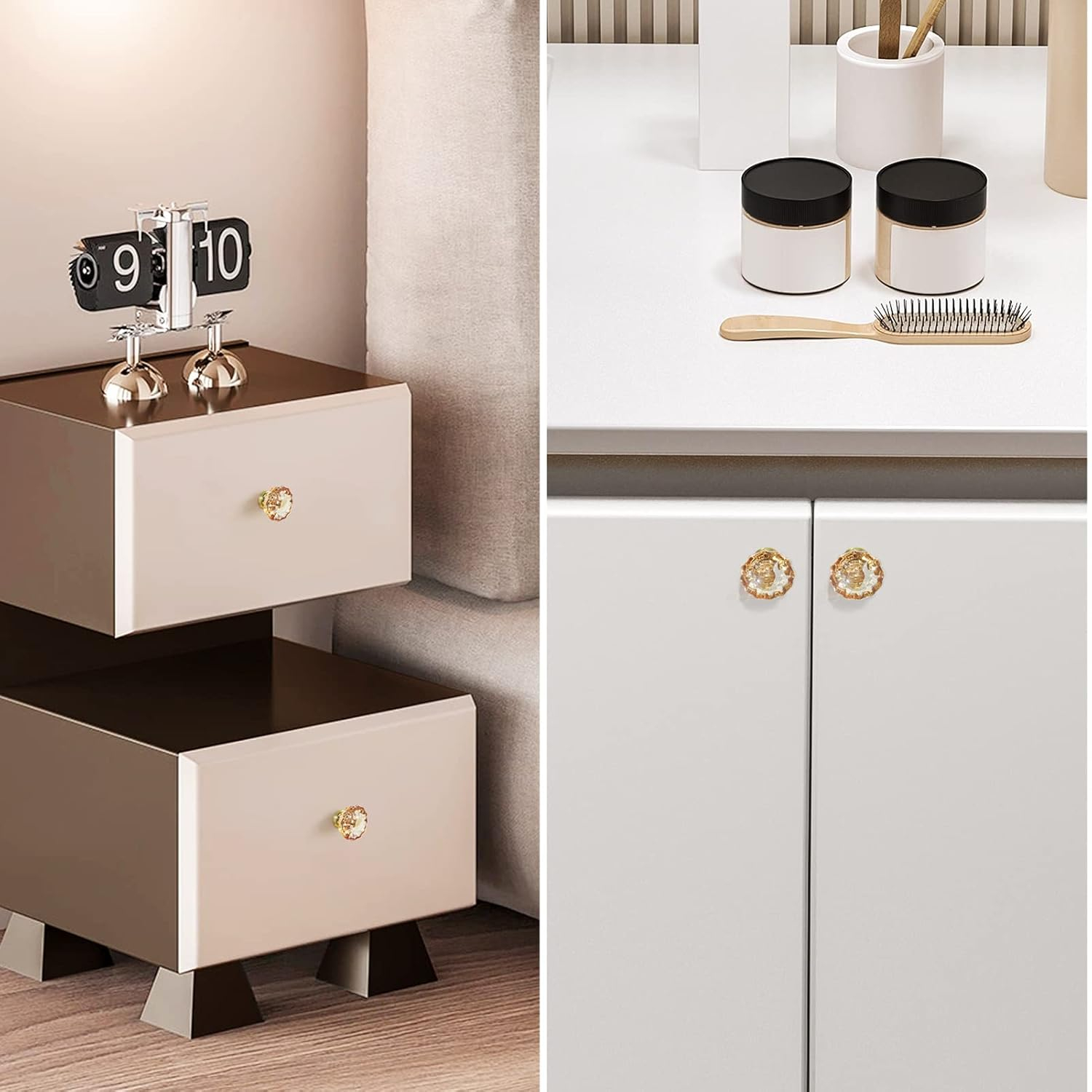 Champagne Crystal Cabinet Knobs and Pulls 8 Pack,Glass Knobs for Dresser Drawers with Satin Brass/Brushed Gold Base