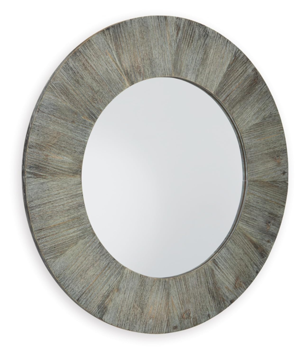 Gray Distressed Wood Round Wall-Mounted Mirror, 35.5"