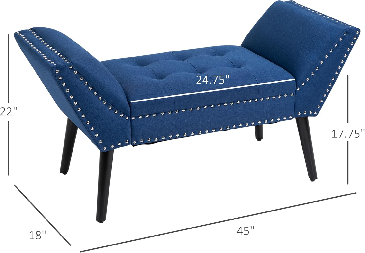 HOMCOM Modern Button Tufted Sitting Bench, Accent Fabric Upholstered Ottoman for Bedroom or Living Room, Blue