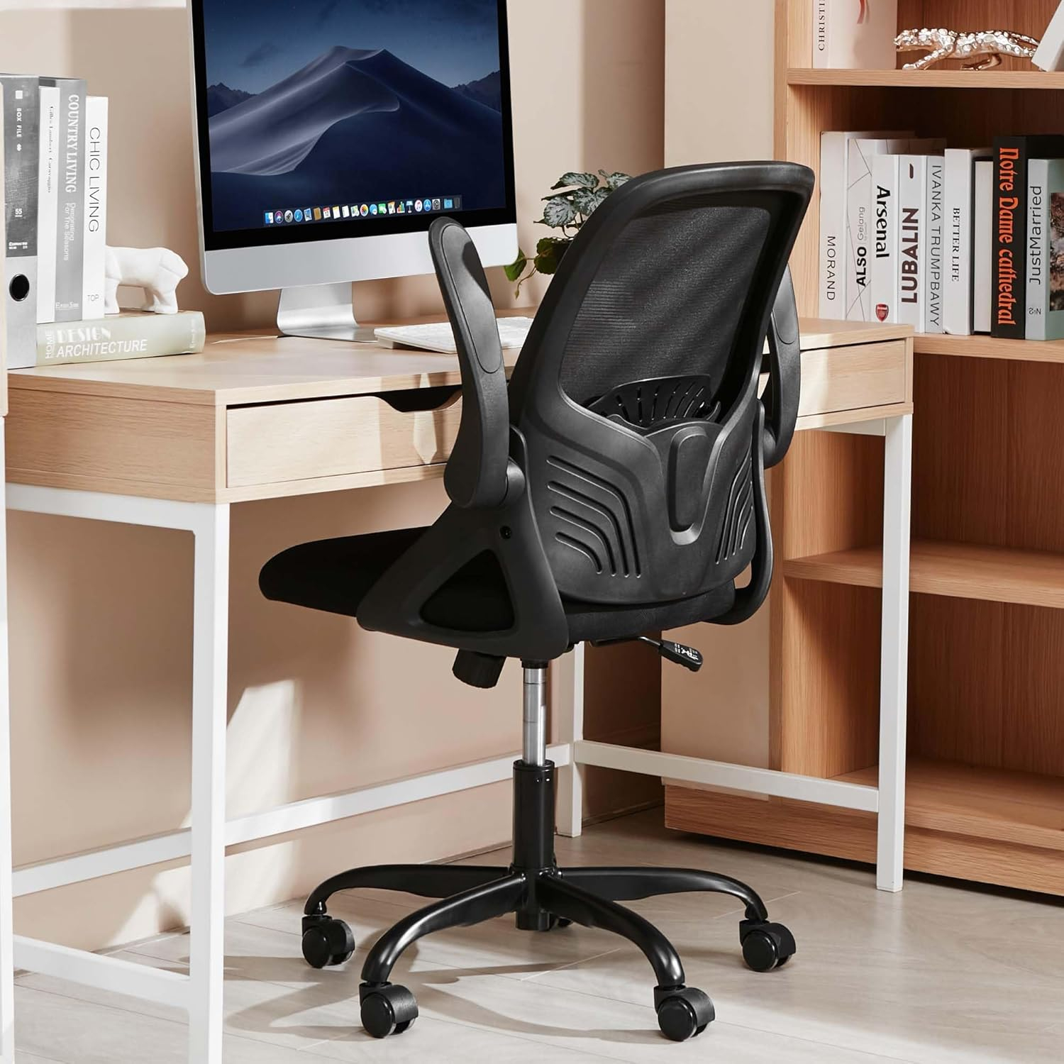PrimeZone Ergonomic Office Desk Chair - Comfy Mesh Computer Chair with Flip-up Arms & Lumbar Support & Headrest & Tilt Function, Big and Tall High Back Chair for Home Office, 300 lbs Capacity, Black