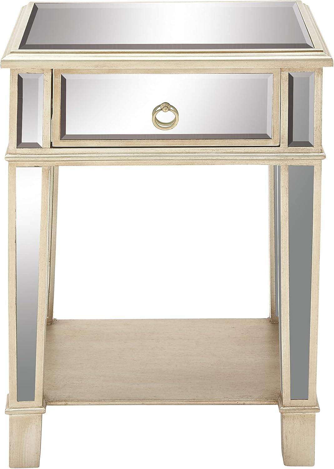 DecMode 39" x 34" Silver Wood Mirrored Panel 4 Drawers 2 Shelves and 2 Doors Buffet with Acrylic Knob Handles, 1-Piece