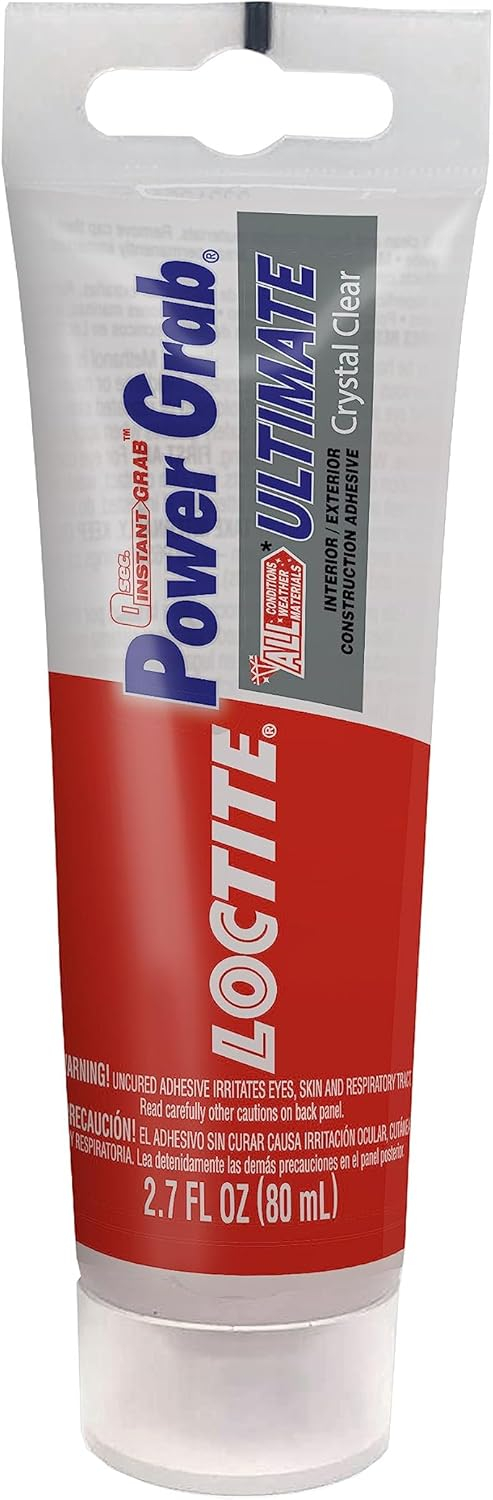 Loctite Power Grab Construction Adhesive Ultimate Crystal Clear, Pack of 1, Clear 2.7 fl oz Tube