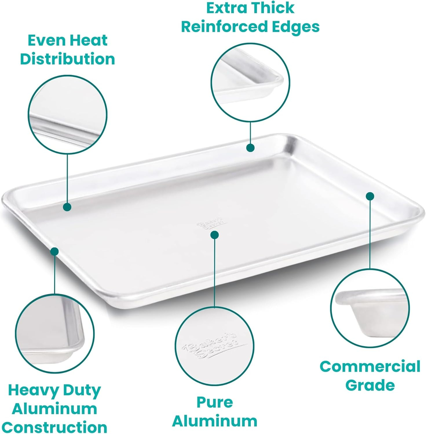 Baker's Secret 18"x13" Pure Aluminum Cookie Sheet, 100% Recycled Aluminum, Baking Sheet Cookie Sheets for Baking, 0.8mm Extra Thick Baking Pan, Commercial Grade, The Natural Aluminum Collection