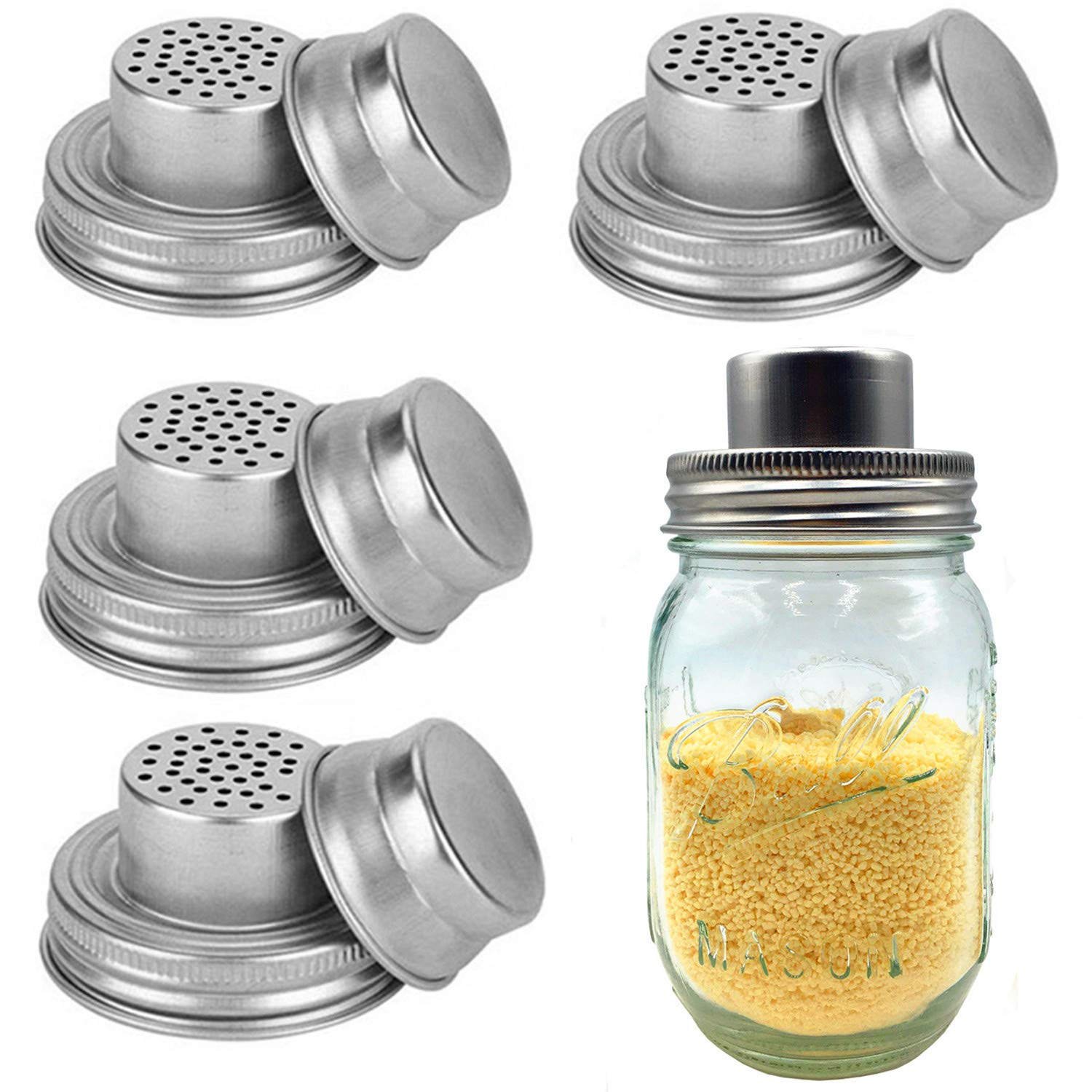 4 Pack Mason Jar Shaker Lids Stainless Steel with Silicone Seals for Spices Dredge Flour Sugar Salt Peppers and Any REGULAR MOUTH Canning Lid