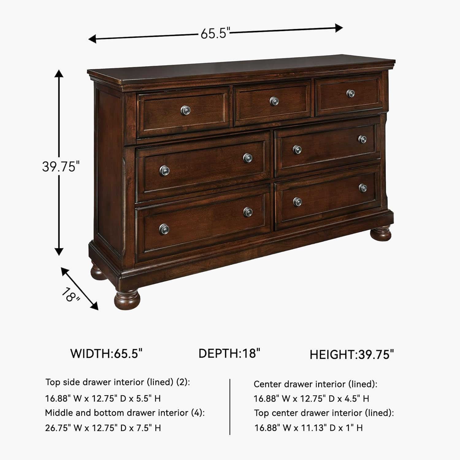 Ashley Furniture Flynnter 7 Drawer Dresser in Medium Brown