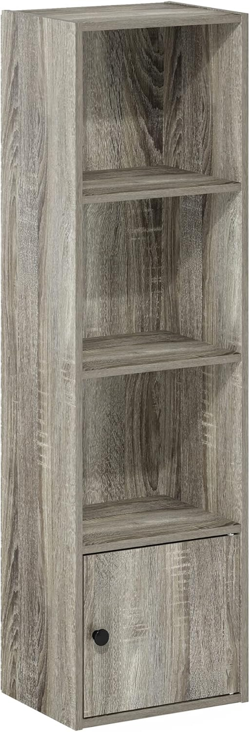 Furinno Luder 4-Tier Shelf Bookcase with 1 Door Storage Cabinet, French Oak
