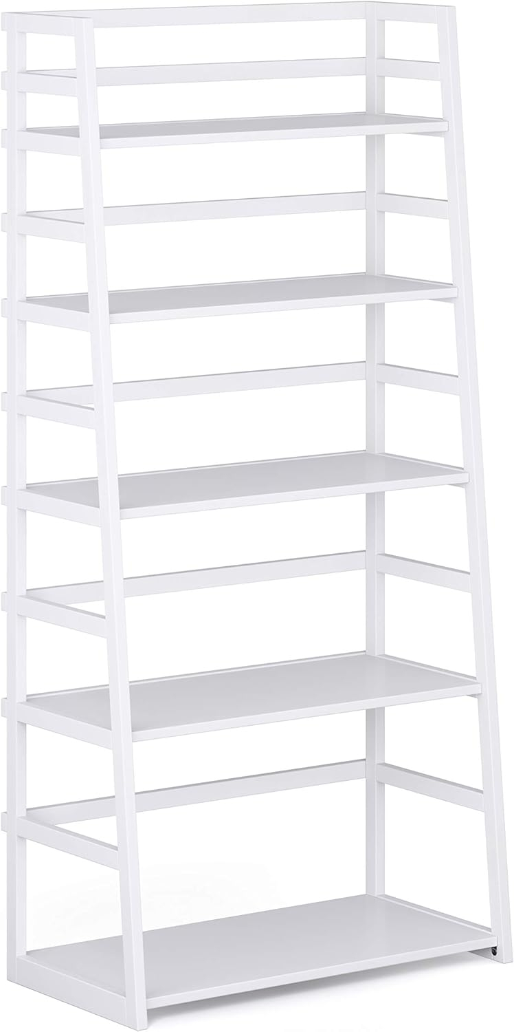Simpli Home Acadian Ladder Shelf Bookcase in White