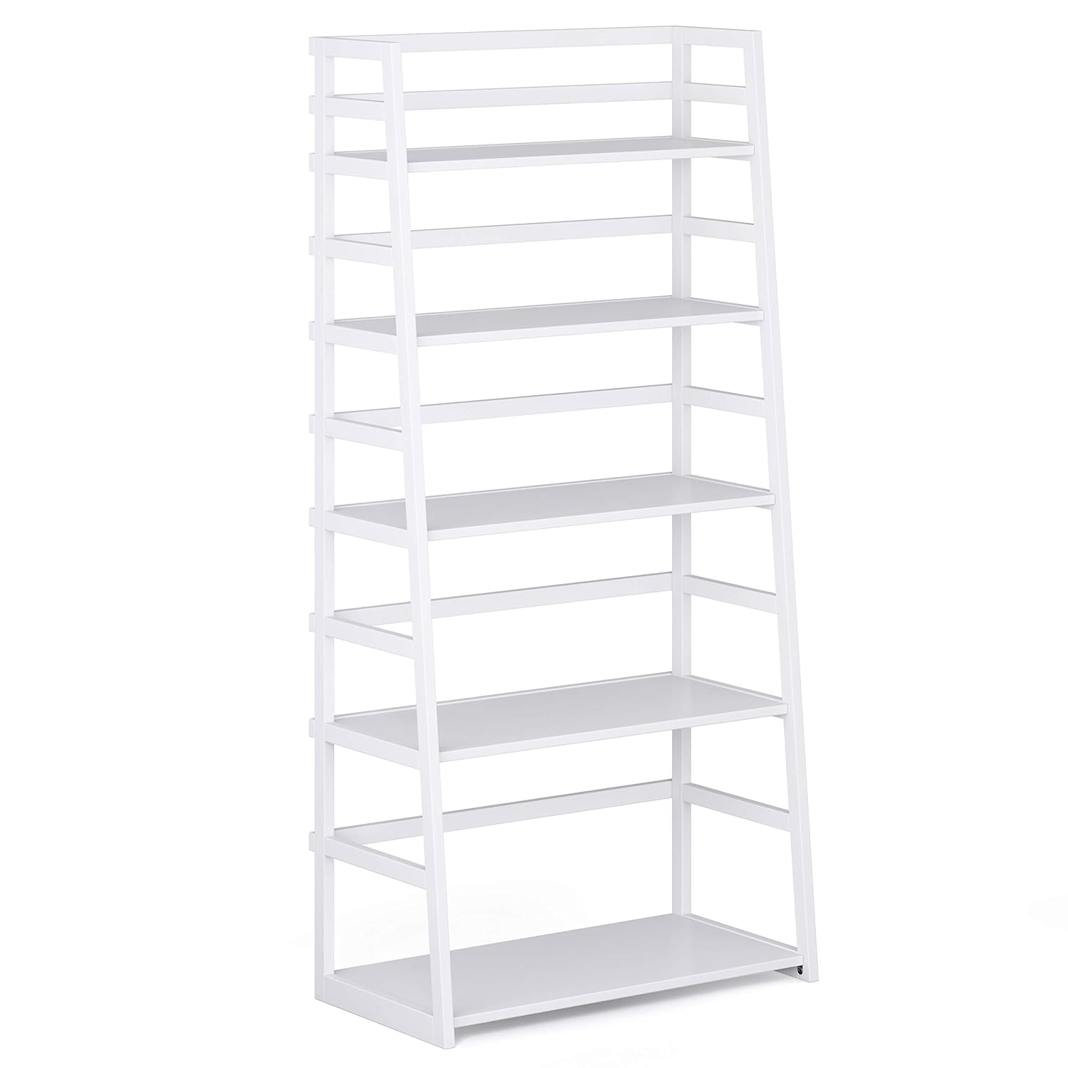 Simpli Home Acadian Ladder Shelf Bookcase in White