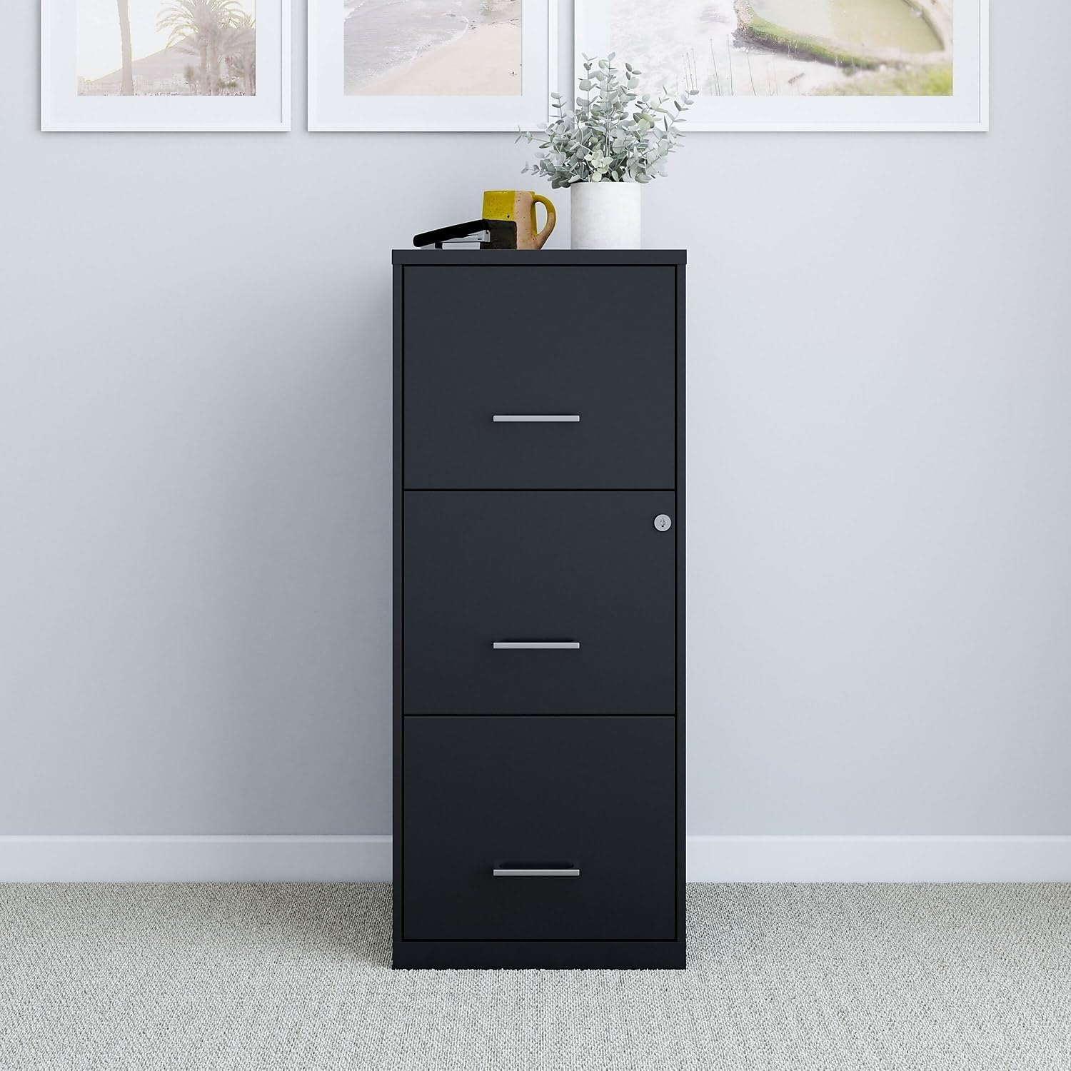 Staples 2806770 3-Drawer Vertical File Cabinet Locking Letter Black 18-Inch D (52151)